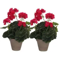 Mica Decorations Kunstplant - 2x - geranium - rood - in pot - 34 cm - nepplanten - kunstbloemen