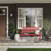 Laura Parkbank 3-zits met Rugleuning en Armleuningen 125x61x86 cm – Vintage Gietijzeren Tuinbank Bossa Nova Rood – Stevige Stalen Outdoor Bank voor Tuin, Balkon en Park –