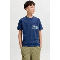 Jack & Jones JUNIOR T-shirt blauw Jongens Katoen Ronde hals Tekst - maat 164