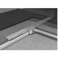 ACO ShowerDrain C douchegoot rvs z.flens z.rooster, 70mm breed, stankslot 25mm 785mm inb. diepte 65mm m. zijuitloop 2131420