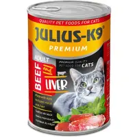 Julius-K9 - Natvoer kat - Kattenvoer blikvoer volwassen katten – Katten natvoer met stukjes vlees in saus - Rund & lever smaak - 10 x 415g
