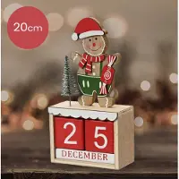 Lumineo Houten Kerst adventskalender met gingerbread mannetje en rode blokken - 20 cm