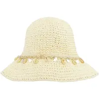 Gimme Strandhoed met Schelpen - Trendy Gevlochten Zonnehoed - Stijlvol Vakantieaccessoire met Maritiem Accent - Wit