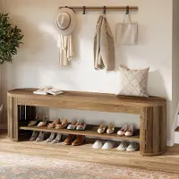 Tribesigns Houten Halbank - Schoenenbank - 2-laags houten Schoenenbank - Tweelaagse Halbank - Houten Schoenenbank voor gang, eetkamer, woonkamer - Bruin - 160 x 35 x 45 cm