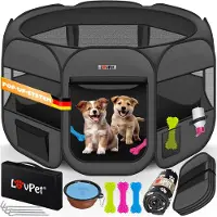 LOVPET Puppyren voor Kleine Dieren Honden Katten - Opvouwbaar Hondenren inclusief kom en Haringen - Puppy Ren Pop-up Systeem Indoor & Outdoor Konijnenren - Antraciet