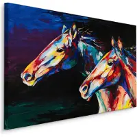 Karo-art Schilderij - Kleurrijke paarden, print op canvas, wanddecoratie