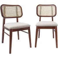 Sweeek Stoel van walnootkleurig hout rotan en bouclé (set van 2) Walnoot