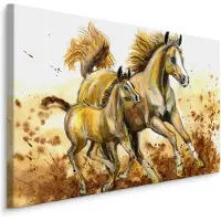 Karo-art Schilderij - Veulen en merrie (print op canvas), bruin/beige, 4 maten, wanddecoratie