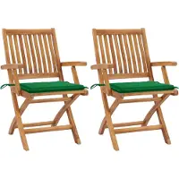 The Living Store Houten Tuinstoelen - Set van 2 - Groen Kussen - Teakhout - 56x58x88cm - Inklapbaar