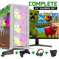 Screenon - Minecraft Gaming SET White - (GamePC + 24 Inch Monitor + Toetsenbord + Muis + Controller + Headset + Muismat) inclusief WiFi & Bluetooth!