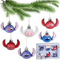 Sarcia.eu DISNEY Stitch SET kerstballen, ONBREEKBAAR, PLASTIC kerstversiering, SET 6 stuks