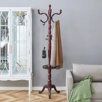 OKWISH Kapstok Staand – Meerstaps Ophangruimte – 195 x 48 x 31 cm – Massief Hout En Metaal – Walnoot – Hal En Slaapkamer