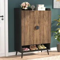 Tribesigns Schoenenkast met 2 Deuren – 6 Lagen Schoenenrek voor 25 paar schoenen – 75x 37x 110cm – Houten Schoenenopberger voor Entree, Woonkamer - Bruin