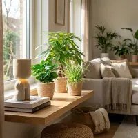 Green Boutiq - Mix van 3 Makkelijke Kamerplanten - Pachira Aquatica, Coffea Arabica, Chlorophytum - Groen - Weinig onderhoud - 3 Planten - met Mand - Pot 12 - 14cm - Hoogte 25 - 45cm