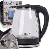SOKANY SK-SH-1045 Glazen Waterkoker - 2.0 Liter - 1500W - Blauwe LED-verlichting - 360° Draaibaar - Automatische Uitschakeling - RVS Accent