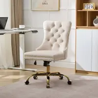STILVORA Bureaustoel Met Brede Zitting - Verstelbaar En Draaibaar - Comfort Met Knopen En Siernagels - Voor Thuiswerkplek - Fluweel Beige