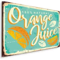 Karo-art Schilderij - reclame uiting, Orange Juice, Retro Bord, Premium Print
