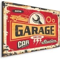 Karo-art Schilderij - Garage, Reclamebord, Premium Print op Canvas