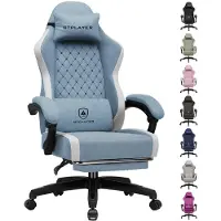 GTPLAYER - Gaming Stoel - Ergonomisch met Ademende Stof en Voetensteun - Lichtblauw