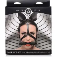 XR Brands Dark Horse Pony Head Harness with Silicone Bit - Black
