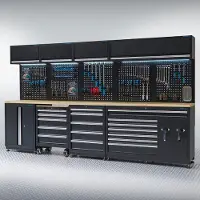 Datona Werkplaatsinrichting PREMIUM met eiken werkblad - 490 cm breed - Zwart