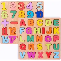 MONTESSORI Speelgoed van hout - Alfabet & Cijfers - kinderspeelgoed (20cm x 20cm x 1cm)