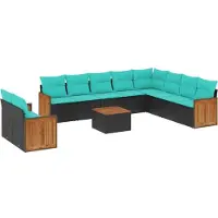 vidaXL 11-delige tuinbankset met kussens, zwart polyrotan