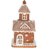 Clayre & Eef Kerstdecoratie met LED-verlichting Huis 25 cm Bruin Polyresin Vierkant Peperkoekhuisje Bruin