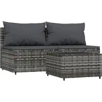 vidaXL 3-delige Loungeset met kussens poly rattan grijs