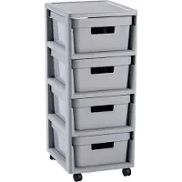 Curver Infinity Ladesysteem - 4 lades van 11L - met wieltjes - 36x30×66 cm - Grijs