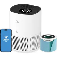 Vibrix PureFlow50 Luchtreiniger / Air Purifier – HEPA H13 + koolstoffilter – 350 m³/u – Voor kamers tot ca. 50 m² – Ionisator – App-bediening – Zeer stil met slaapstand – Luchtkwaliteitindicator