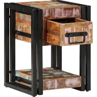 vidaXL Nachtkastje met lade 30 x 30 x 40 cm Massief Gerecycleerd Hout