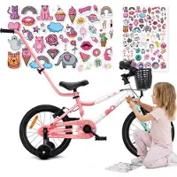 Sun baby Kinderfiets 16 Inch LOOFI, Fiets voor Meisje 4-6 Jaar, lichtgewicht 6.9 kg aluminium frame, met zijwieltjes, mandje, bel, stickers - Wit-Roze-Mint