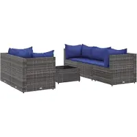 vidaXL 6-delige Loungeset met kussens poly rattan grijs
