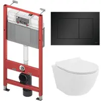 Badland Rolo toiletset - wandtoilet met TECEbase inbouwreservoir en bedieningsplaat zwart - wit, vierkante knoppen