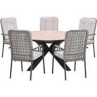 Garden Impressions Aleria tuinset 6-delig taupe - Tulli tuintafel Ø148x75 cm - light teak vironwood