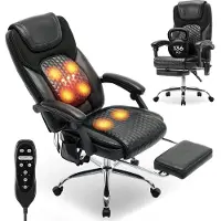 COLAMY massagestoel bureaustoel - verwarming en 6 vibratiepunten - luxe computerstoel met voetsteun - 90-130° verstelbare hoge rugleuning - zwart