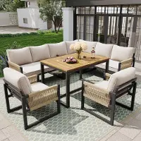 Laura Tuinlounge set voor 8 personen met eettafel 115x60x64 cm – modulaire hoekbank, tuinbank en stoelen inclusief dikke kussens – verstelbare poten – luxe outdoor meubelset beige –