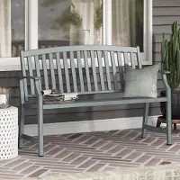 Laura Tuinbank 128x55x90 cm – Metalen Parkbank met Rugleuning en Armleuningen – 2-3 Zits Buitenbank – Retro Design – Lichtblauw –