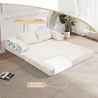 Laura Slaapbank 150x90x30 cm Opvouwbaar 3-in-1 – Compacte Logeerbank & Vloerbed met Kussens – Corduroy Stof & Hoogwaardig Schuim – Beige –