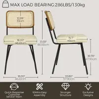 Laura Eetkamerstoelen set van 2 – 57,9 x 46,2 x 80,5 cm – Moderne Mid-Century Rotan Stoelen met Kunstleren Zitting en Zwart Metalen Frame – Beige –