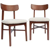 Sweeek Vintage stoel van hout en bouclé (set van 2) Walnoot