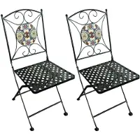 Axi Camilla 2 bistrostoelen, Set van 2 bistrostoelen, Opklapbaar - Blauw/Geel | Bistro-tuinstoelen, Metalen frame, met keramische tegels, voor tuin/balkon/terras - Max draagvermogen per stoel: 150 kg