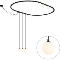 QAZQA Modern ovaal railsysteem zwart met 3 hanglampen en 2 plafondlampen wit 1-fase - Iconic Perle