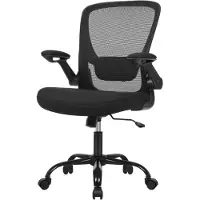 Songmics bureaustoel office chair met opklapbare armleuningen, ergonomische computerstoel, 360°-draaistoel, verstelbare lendensteun, zwart OBN37BK