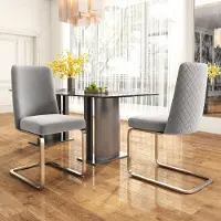 Sweiko fluweel stoel voor de eetkamer, set van 2, luxueus, geschikt voor woonkamer, slaapkamer of als lounge fauteuil, met diamantpatroon op de rugleuning, met zilverkleurige metalen poten, grijs