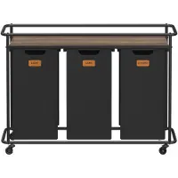 Vasagle - Wasmand - Wasmand met 3 Vakken - Wassorteerder op Wielen - 150 L Met Opbergrek