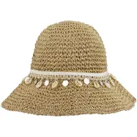 Gimme Strandhoed met Schelpen - Trendy Gevlochten Zonnehoed - Stijlvol Vakantieaccessoire met Maritiem Accent - Bruin