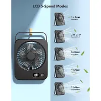 VHV - Tafelventilator - USB mini ventilator - stille bureauventilator 1800 mAh 5 standen USB oplaadbaar met digitaal display - voor kantoor, slaapkamer, thuiswerkplek en reizen
