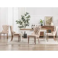 HAUSS SPOLE Eetkamerstoel Set Van 4 - Fluwelen Stoffering Met Siernagels En Ringgreep - Voor Eethoek En Woonkamer - Rubberwood - Beige